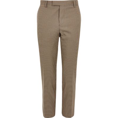 Brown dogstooth cropped skinny trousers